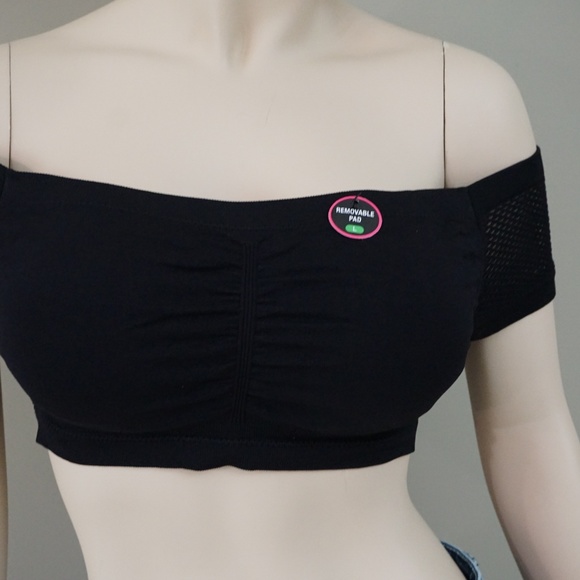 Flirtitude Seamless Crochet Crop Bralette in Black - Picture 3 of 5